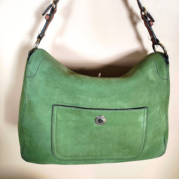 COACH“authentic” Chelsea Hobo Large Shoulder Bag Leather Nubuck Green Suede